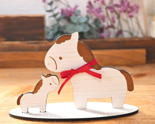 馬の親子木のオブジェ＊組み立て簡単＊ナチュラル干支飾り その他置物