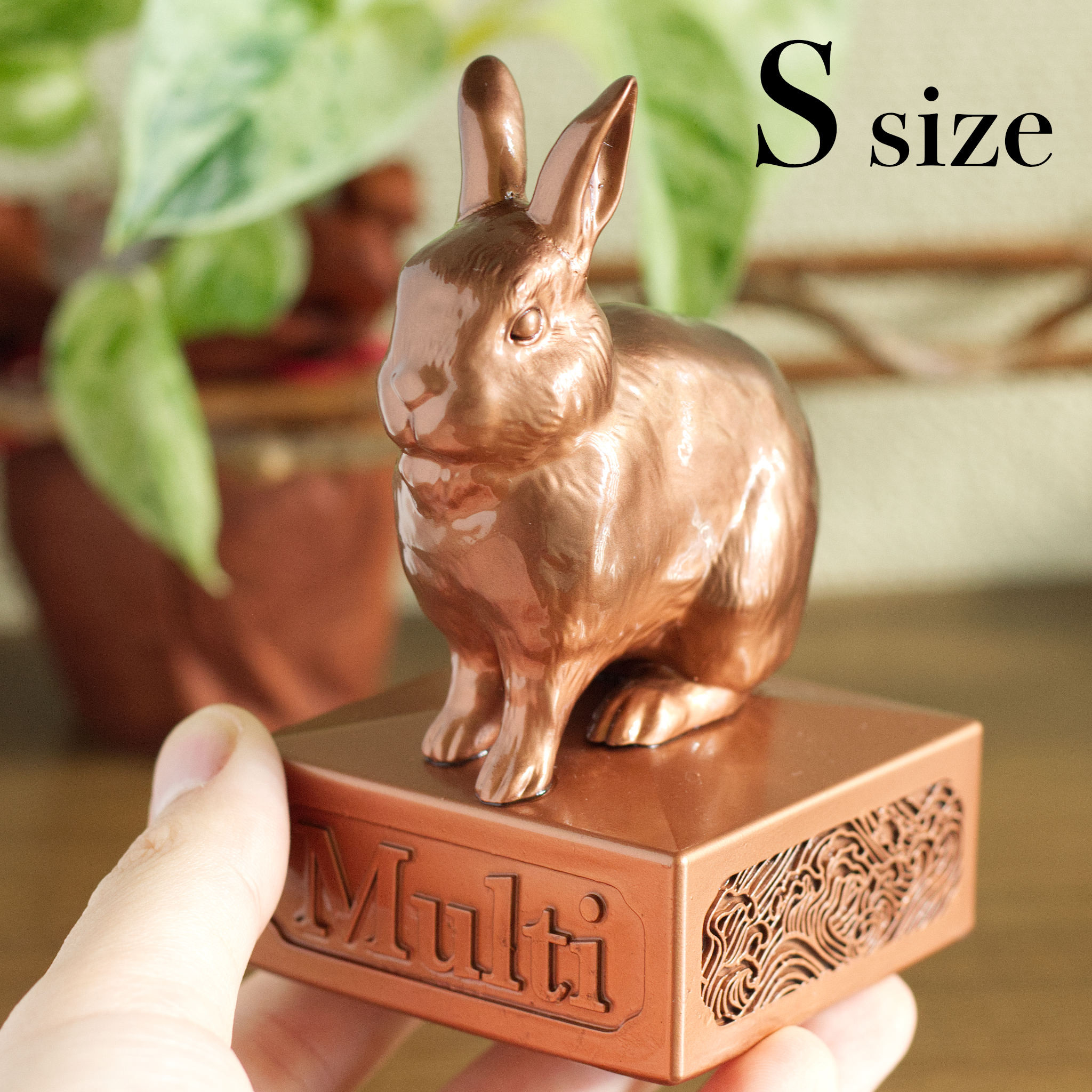 【Sサイズ 】オーダーメイド ペットのブロンズ風立体像 和風台座付き ゴールド うちの子 フィギュア プレゼント ギフト