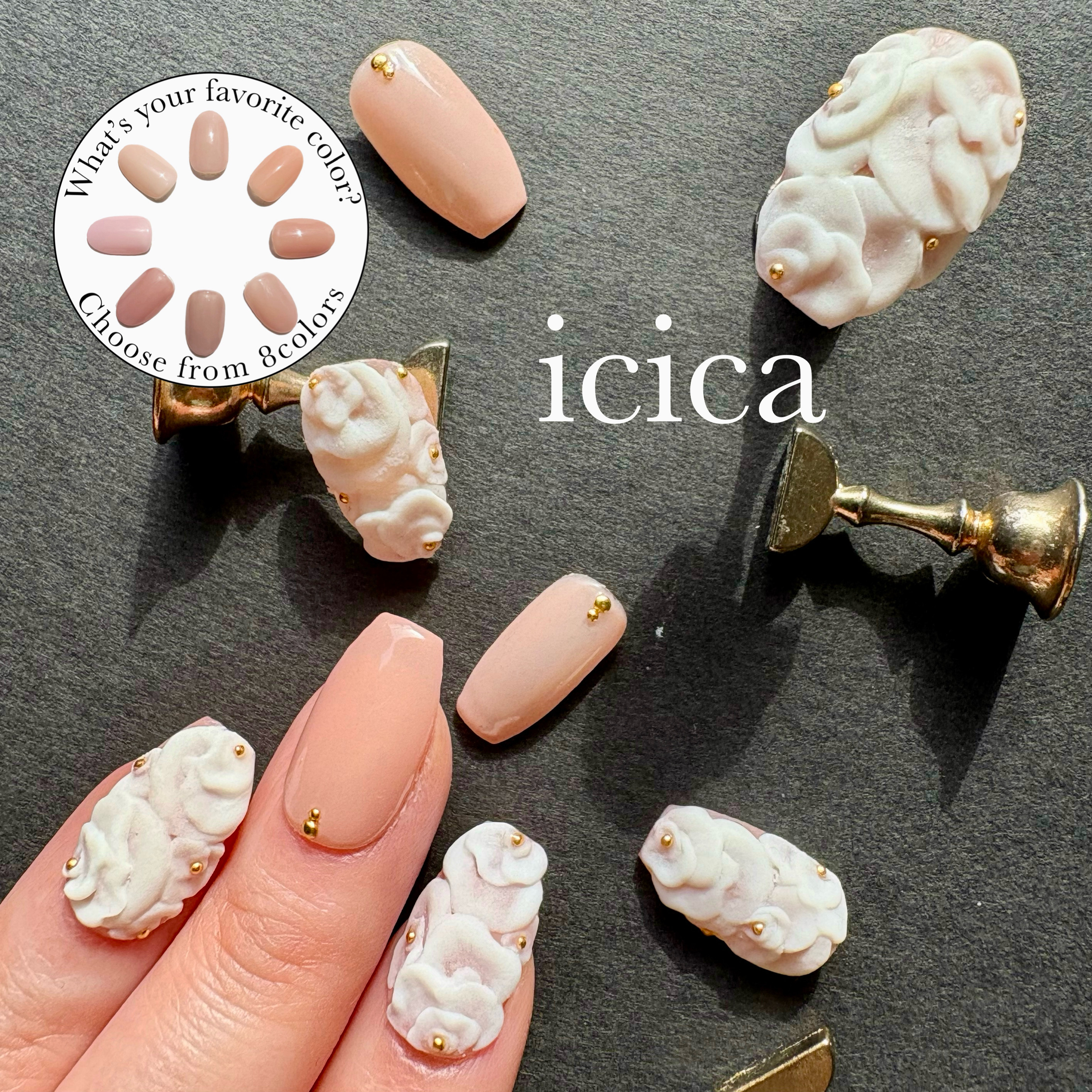 3Dフラワーフットネイルチップ　ヌーディーピンクの上品デザイン　ブライダル、イベント