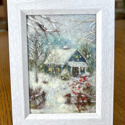 羊毛フェルトフレーム 星降る夜のクリスマスツリー SOLD フォト