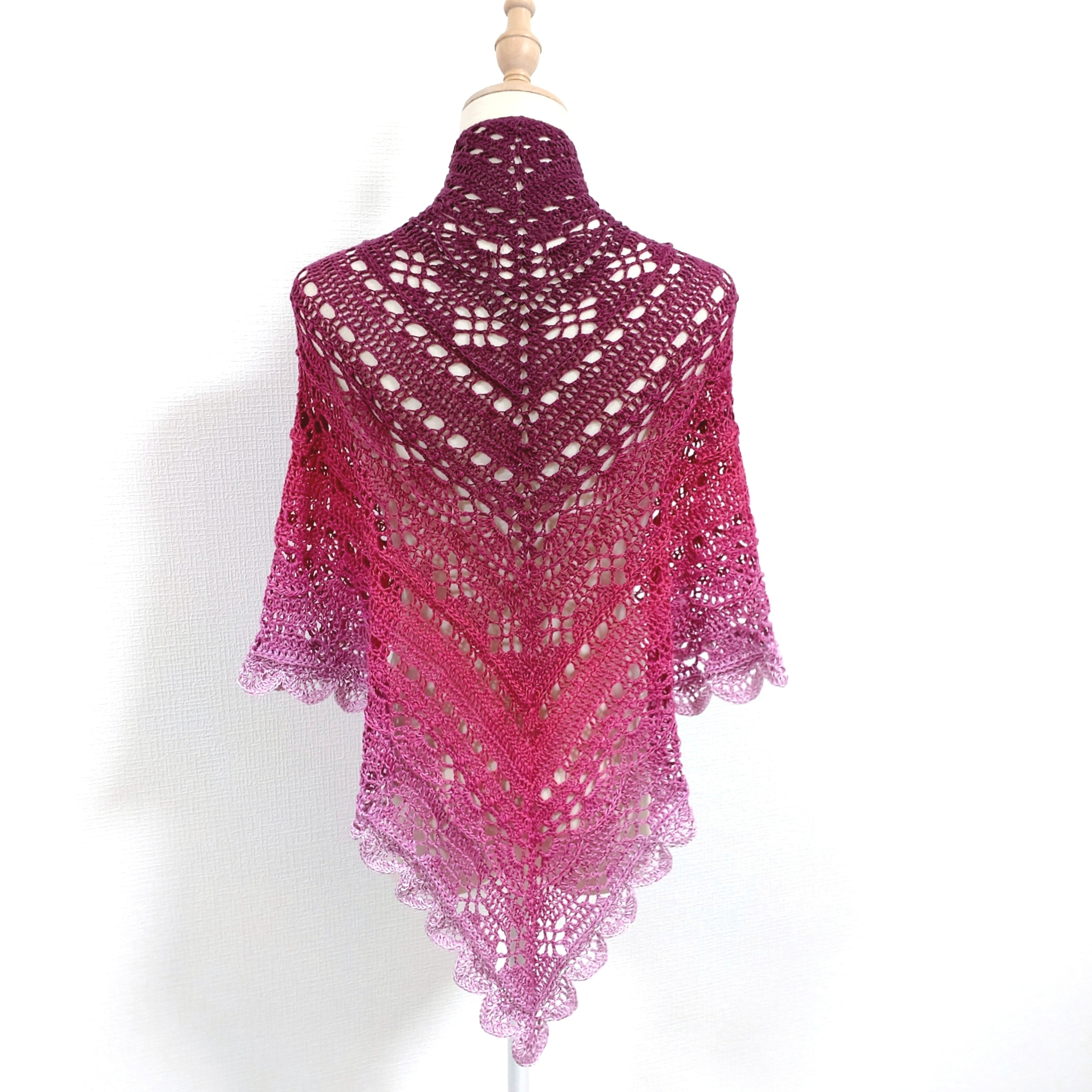 三角ショール　ショール　ストール　バレエショール　オールシーズン　海外輸入糸　コットン100%【ラズベリー】