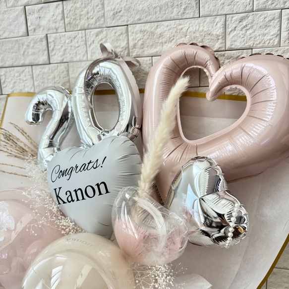 【選べる数字/JK/JC/JSへ変更も可】成人式、誕生日、周年祝、卒業祝❤︎くすみピンク系　数字入りバルーン入りブーケ　 3枚目の画像