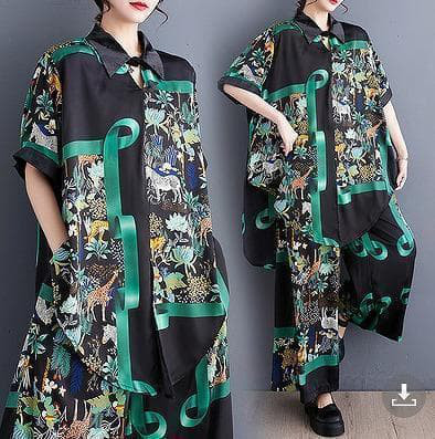 大きいサイズ レディース セットアップ　シャツ　パンツ　春夏 秋 新品 半袖 5,026円