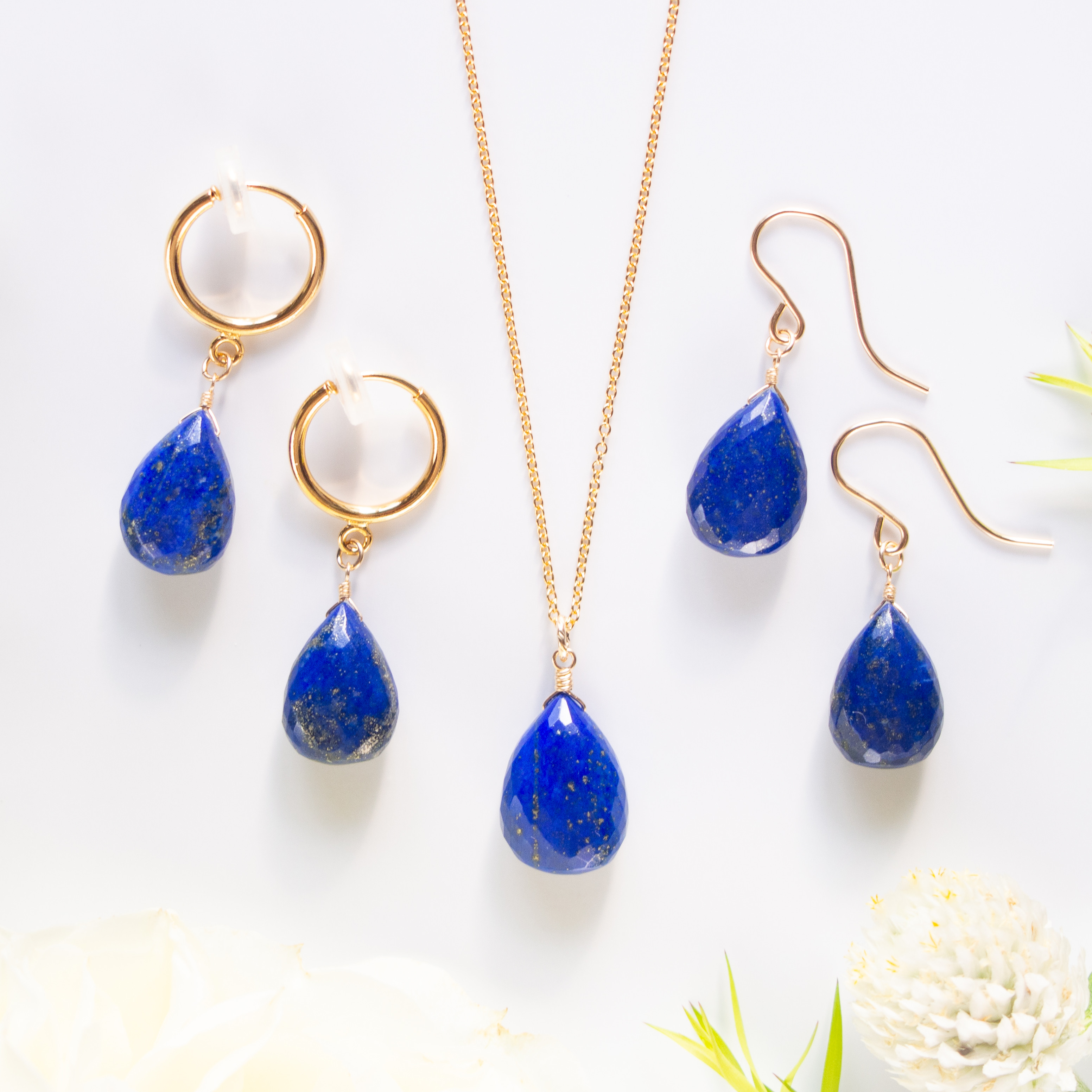 【12月誕生石】ラピスラズリ（ペアシェイプ）のピアス（14KGF）／イヤリング