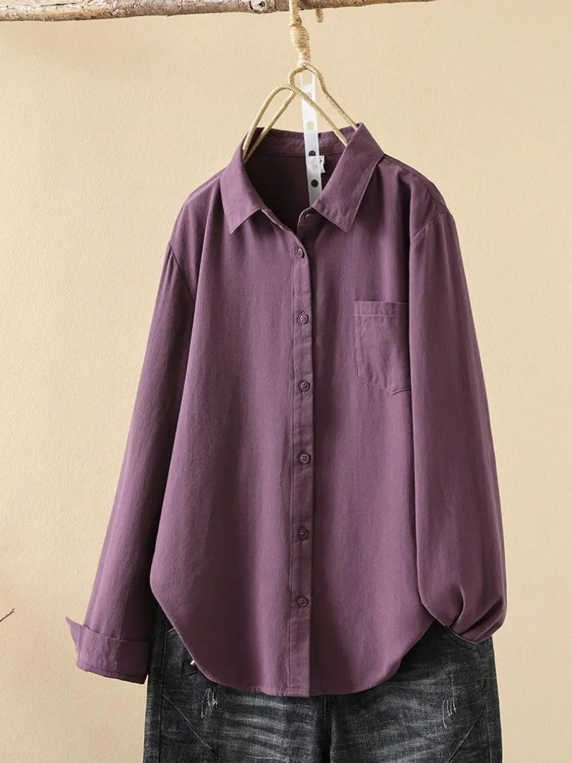 着回し力抜群♪ ラウンドヘム ポケット付き シンプル長袖シャツ