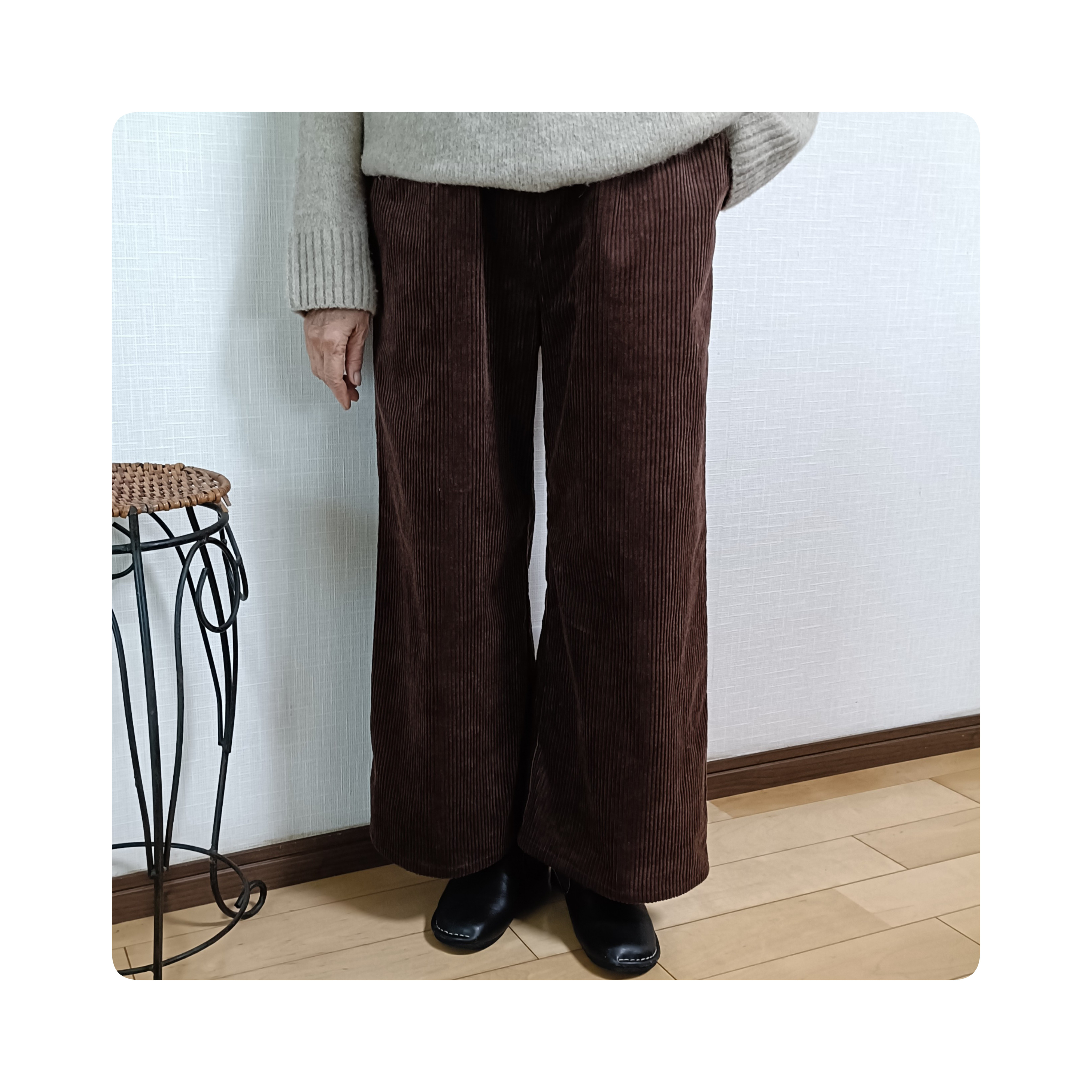 丈変更可☆ 太畝コーデュロイ コットン 日本製　ワイドストレートパンツ　6色展開　ウエスト総ゴム　両脇ポケット