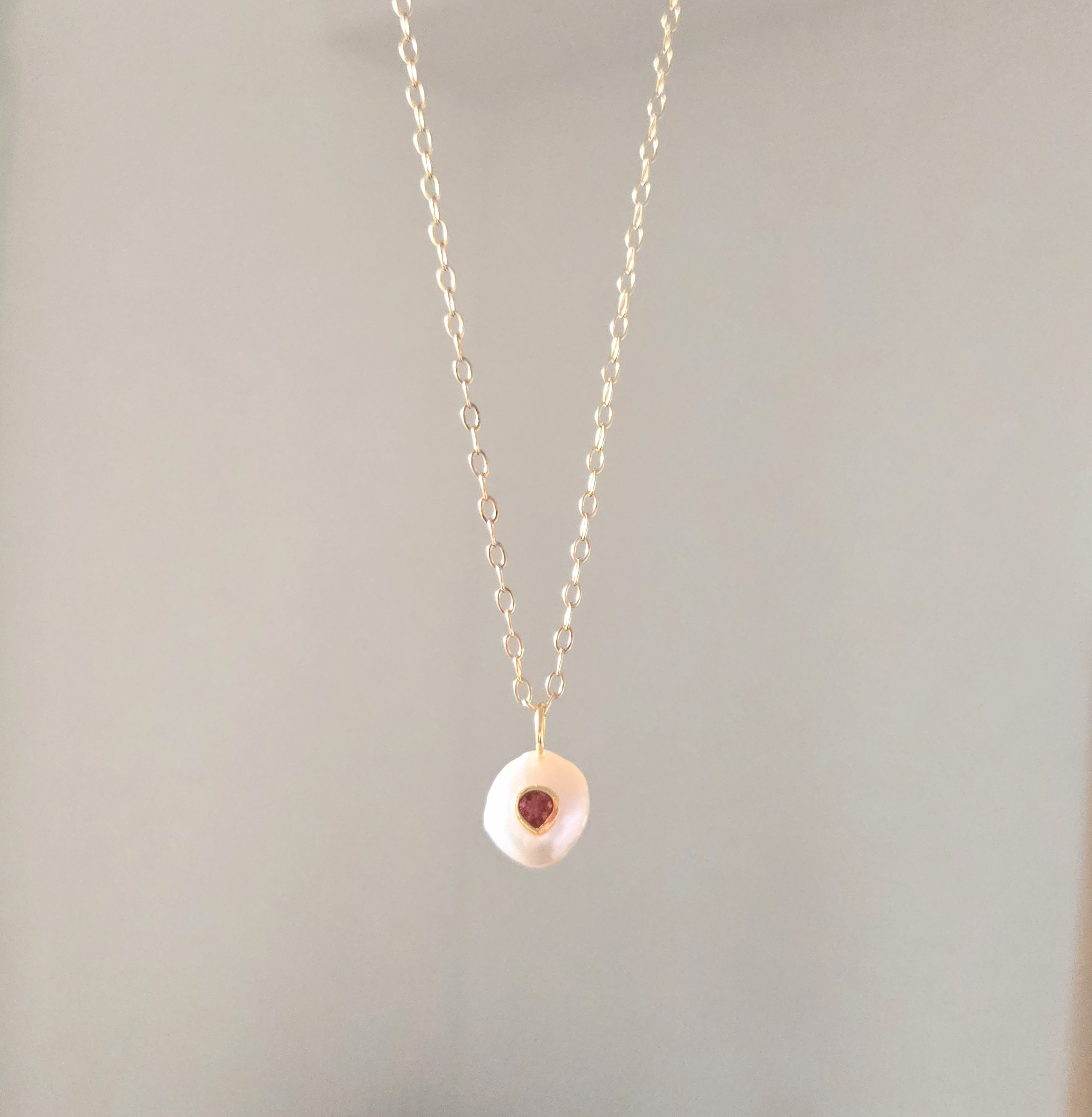 インレー淡水バロックパール×ピンクトルマリンペンダントトップネックレス14kgf〜上質〜