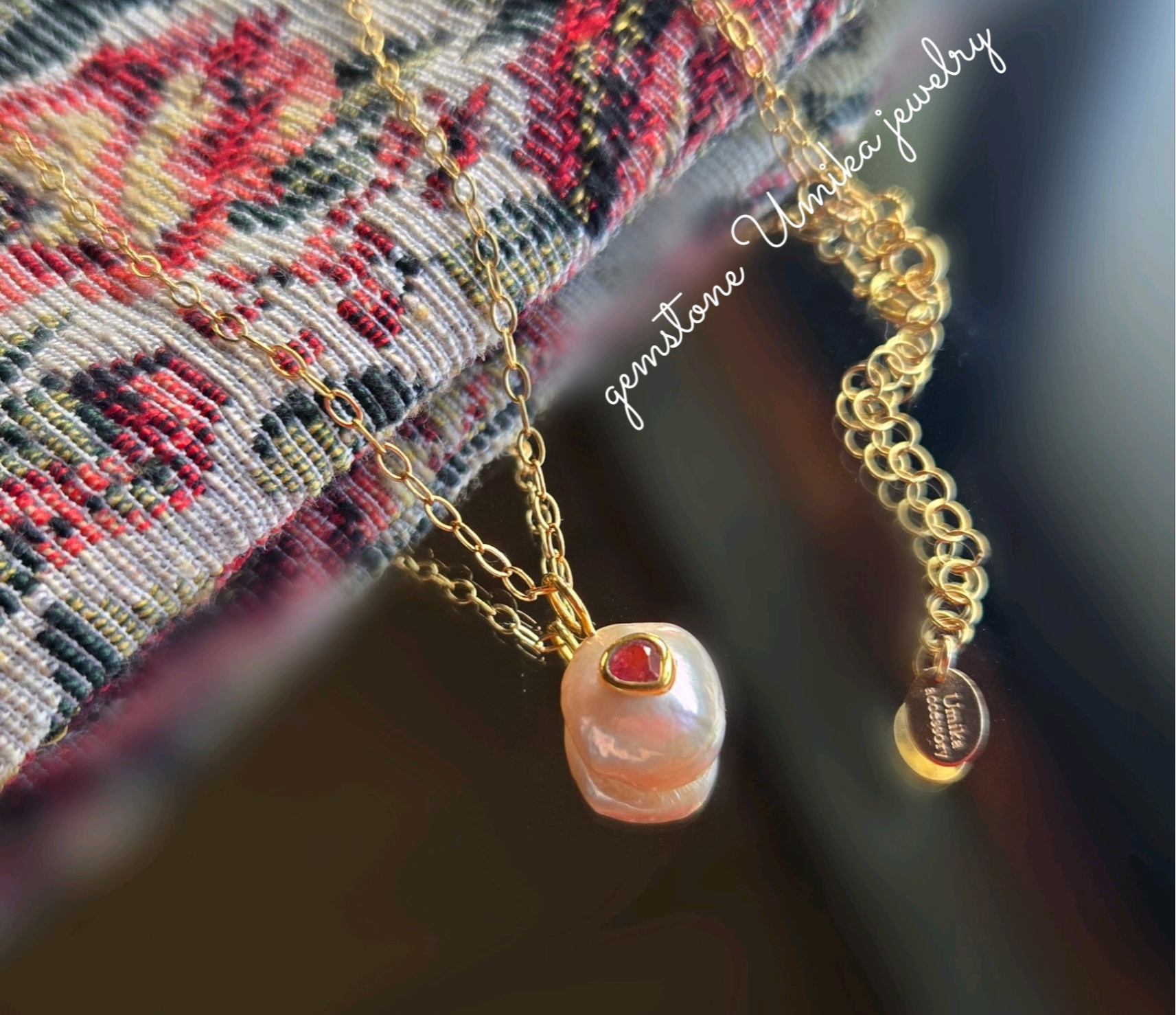 インレー淡水バロックパール×ピンクトルマリンペンダントトップネックレス14kgf〜上質〜