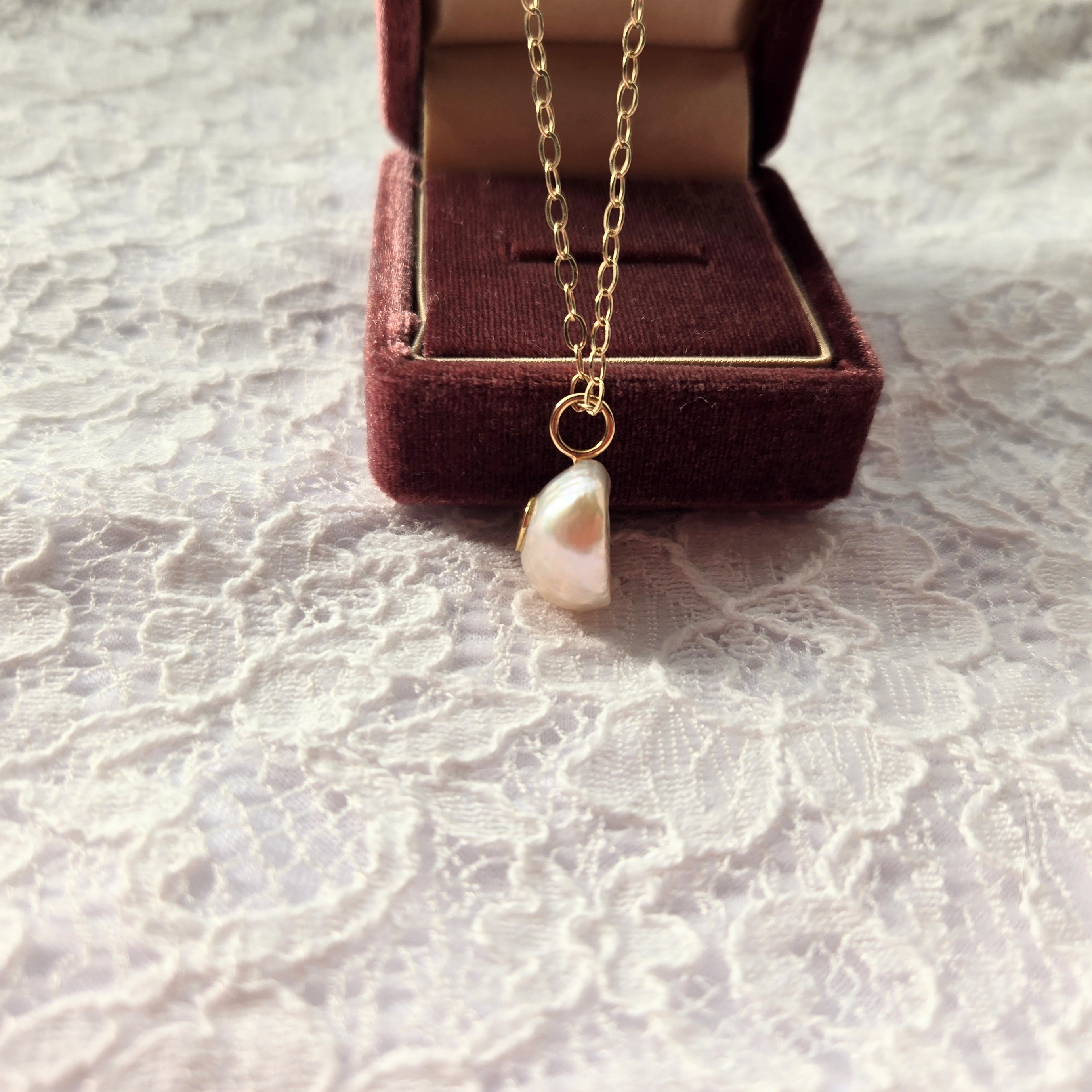 インレー淡水バロックパール×ピンクトルマリンペンダントトップネックレス14kgf〜上質〜