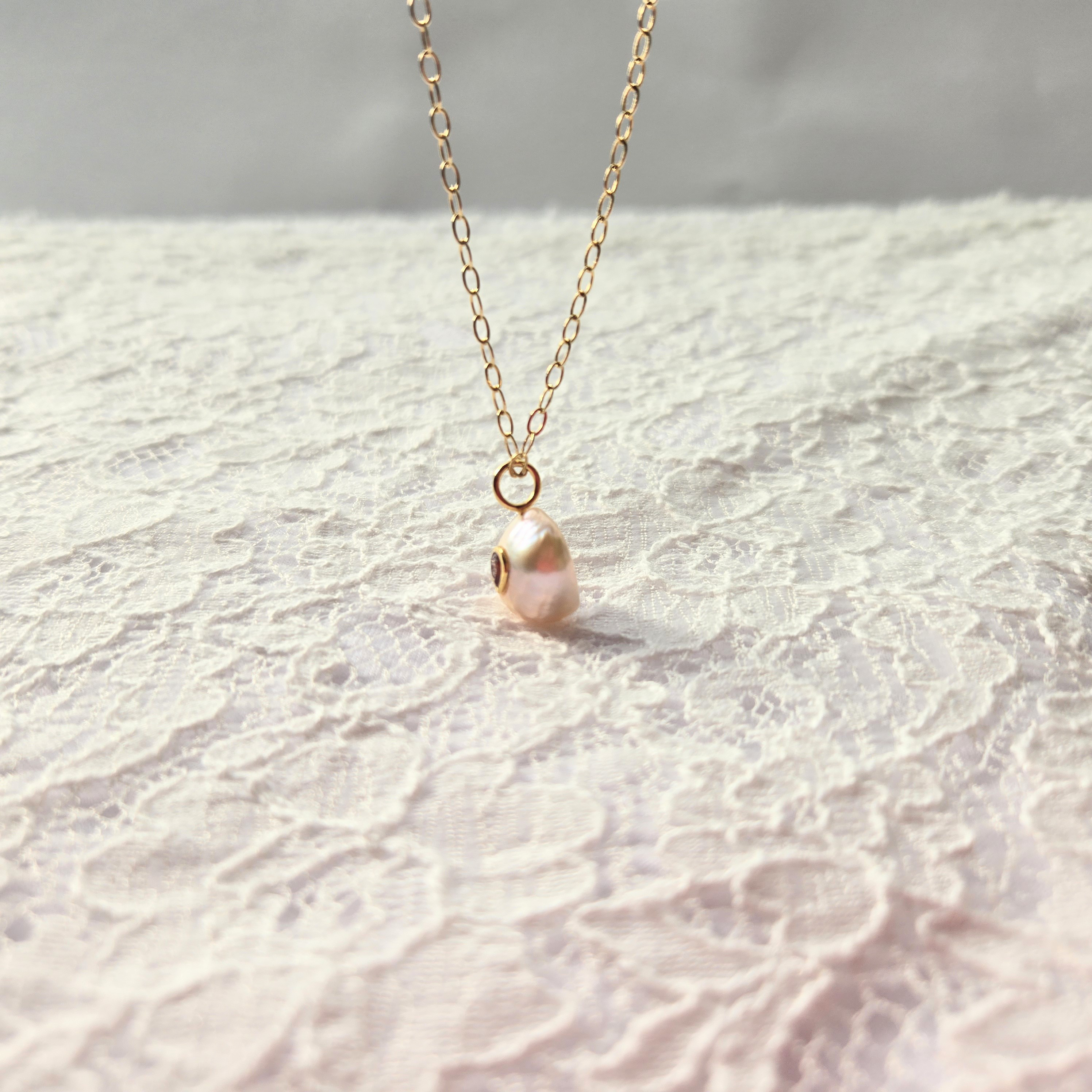 インレー淡水バロックパール×ピンクトルマリンペンダントトップネックレス14kgf〜上質〜