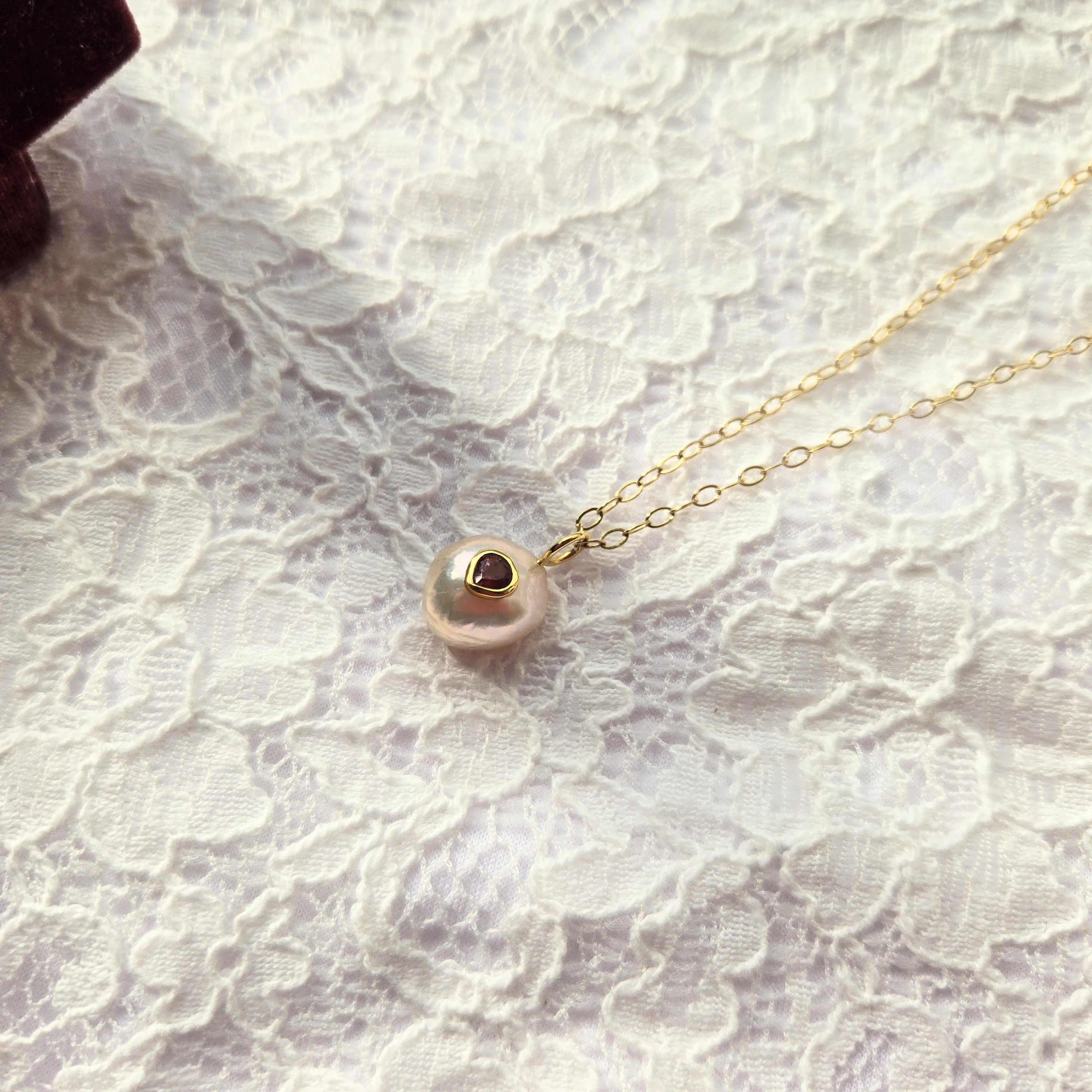 インレー淡水バロックパール×ピンクトルマリンペンダントトップネックレス14kgf〜上質〜