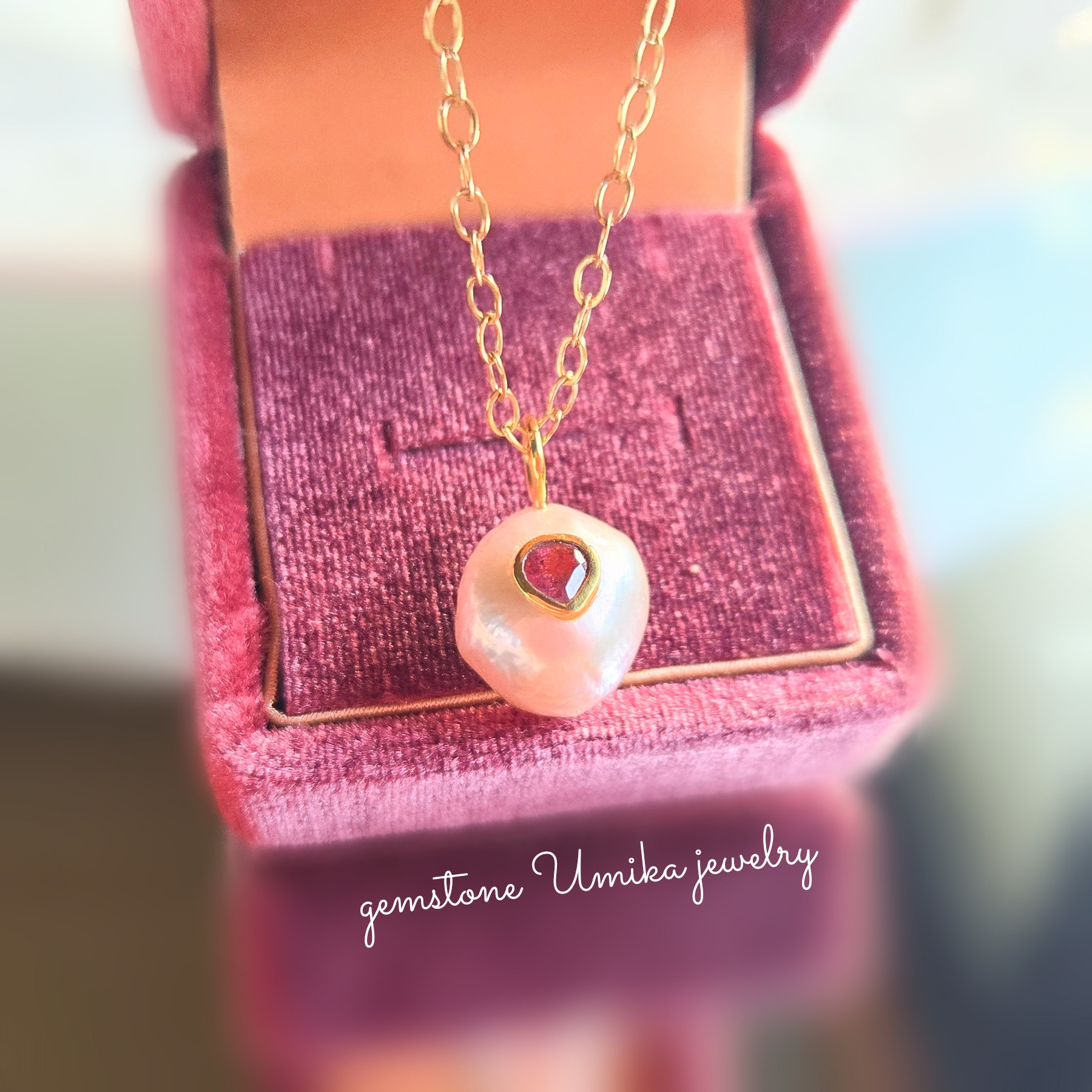 インレー淡水バロックパール×ピンクトルマリンペンダントトップネックレス14kgf〜上質〜