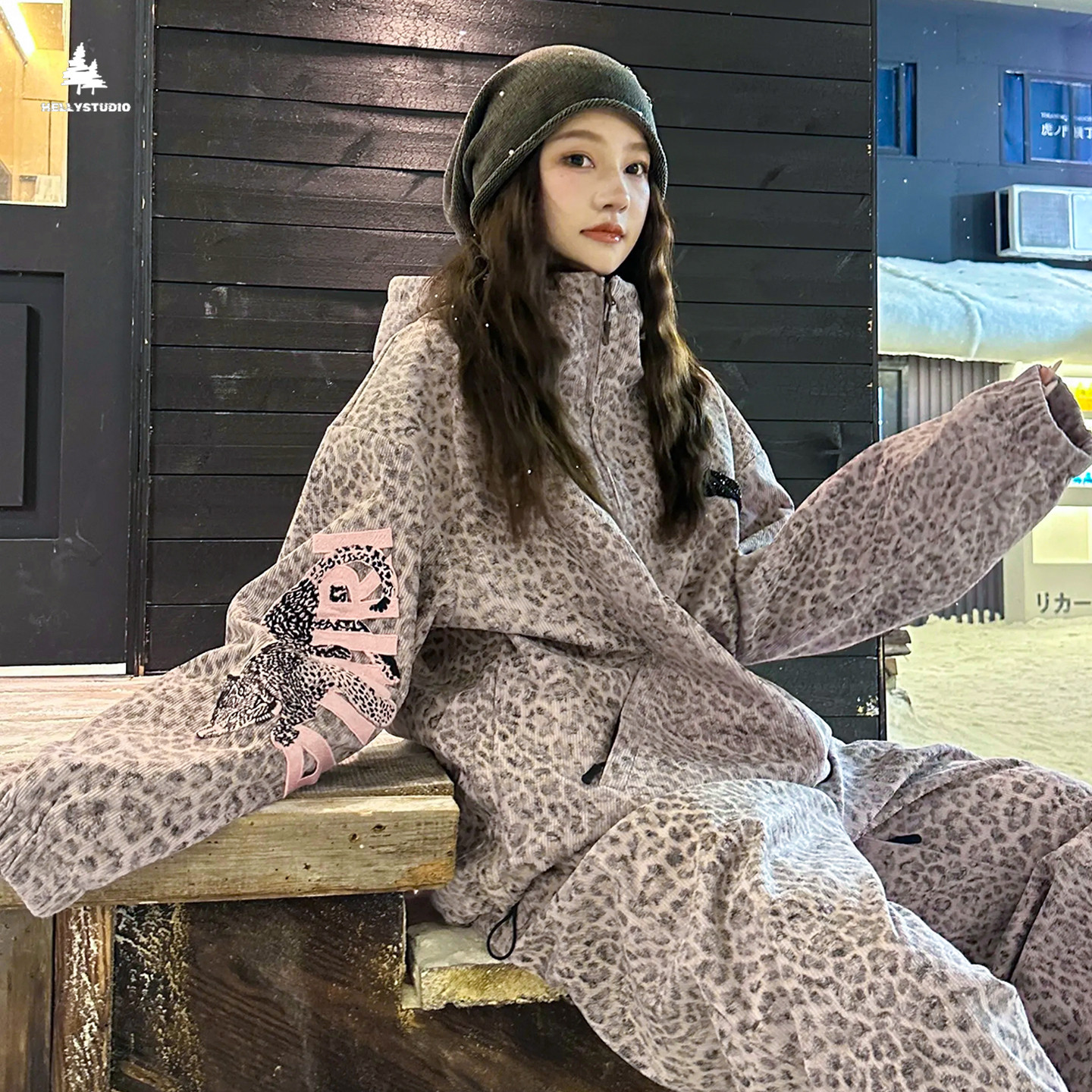 25-26 スノボウェア 上下セット ヒョウ柄 ピンク 撥水 3L メンズ レディース ジャケット パンツ SK070