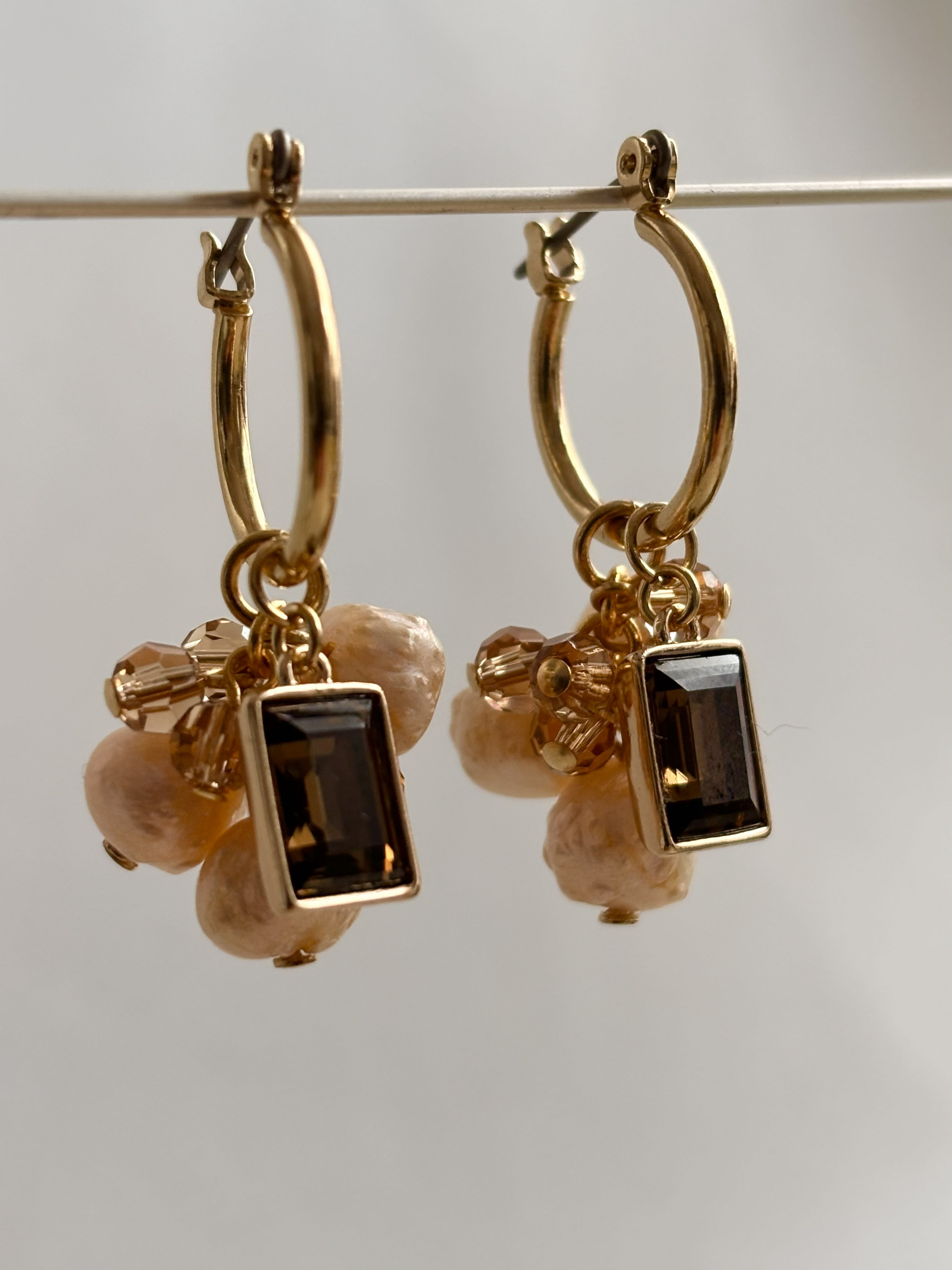 スモーキートパーズ＆ローズパール ピアス　LV-P074 4,367円