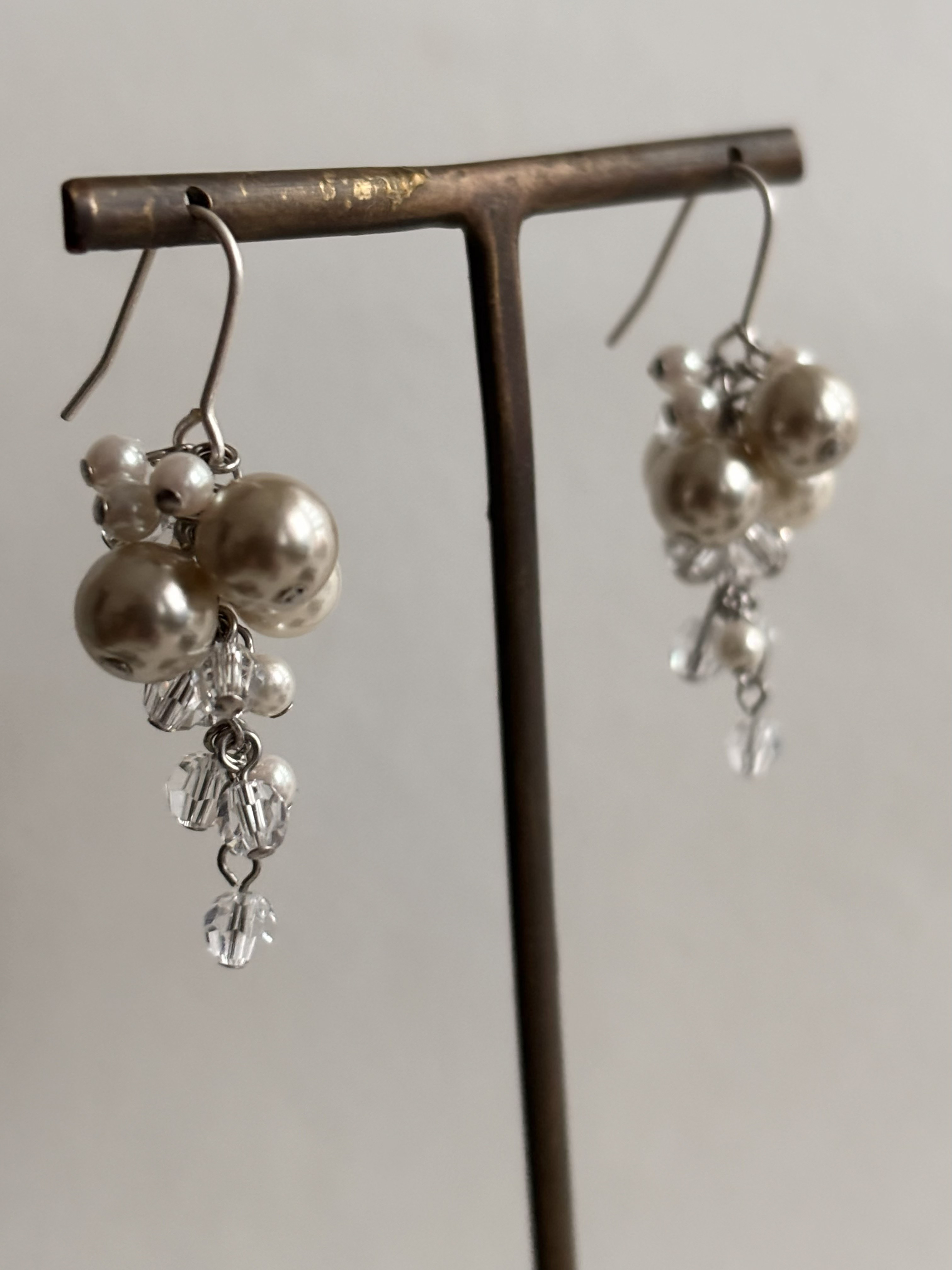 シャンパン＆ホワイトパール ピアス