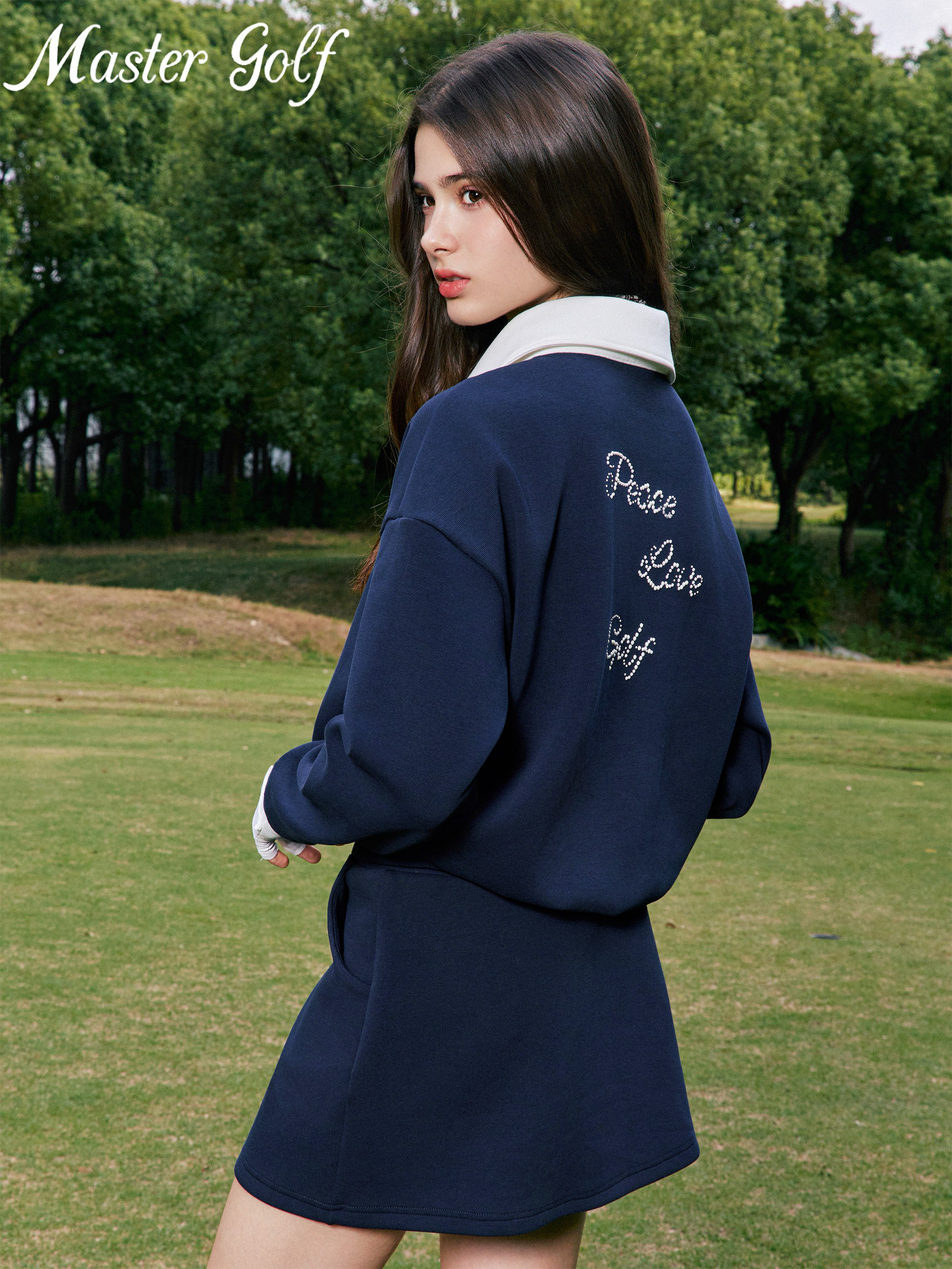 秋冬 春 ゴルフウェア 上下セット polo ジャケット トレーナー 長袖 スカート ネイビー レディース GF004