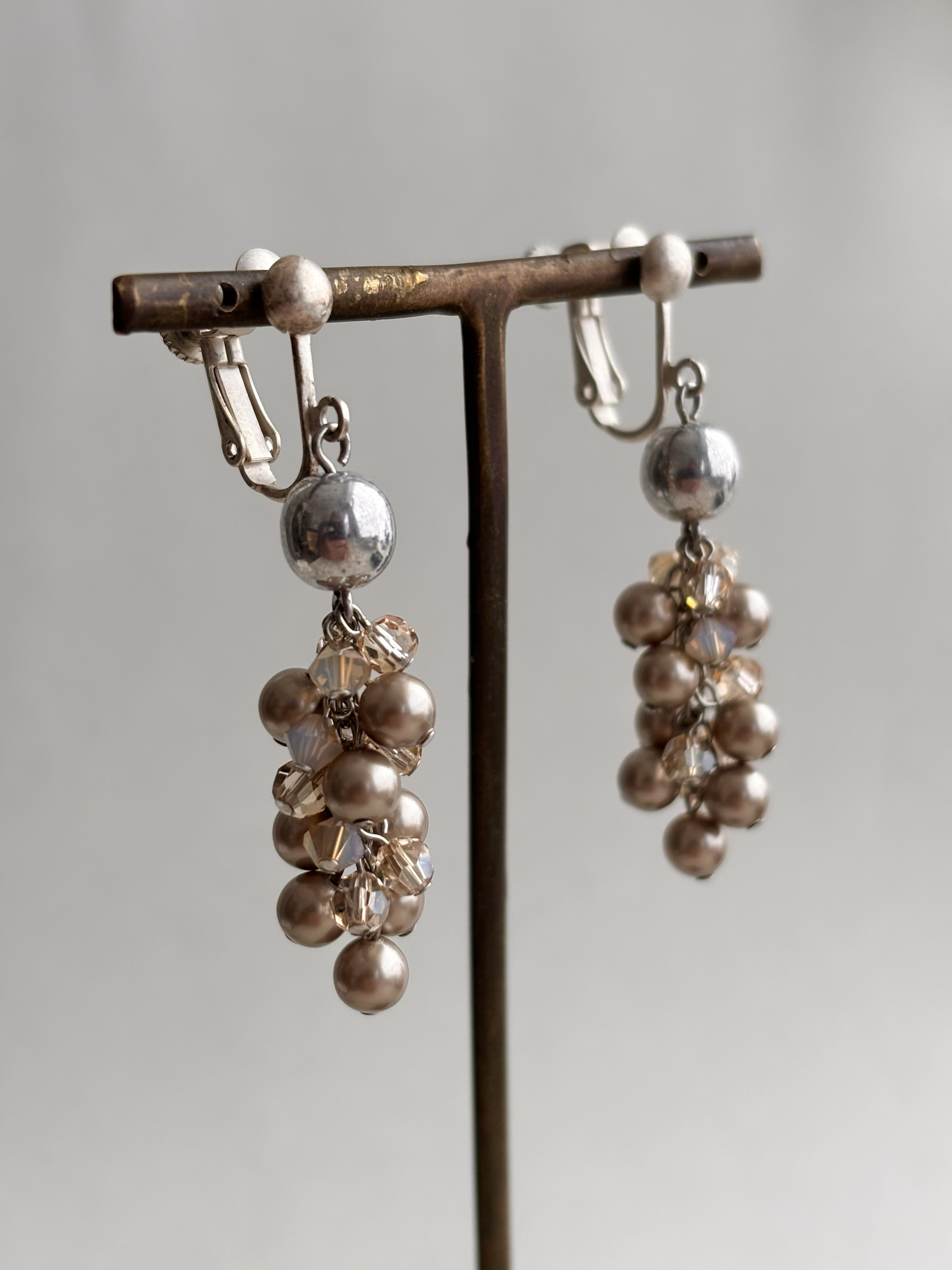 モカブラウン＆スモーキートパーズクリスタルビジュ イヤリング