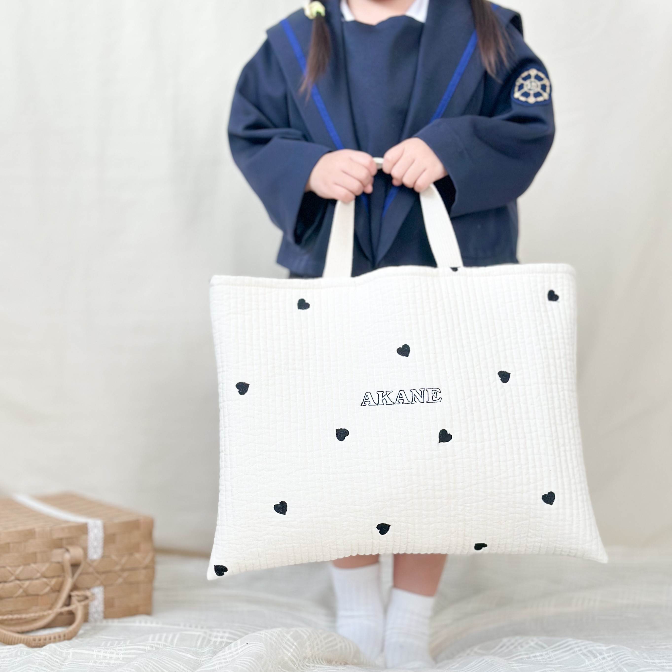 お急ぎ　レッスンバッグ ナップサック　上履き入れ　コップ袋　ヌビ　ハート刺繍 お急ぎ レッスンバッグ ナップサック 上履き入れ コップ袋 ヌビ ハート