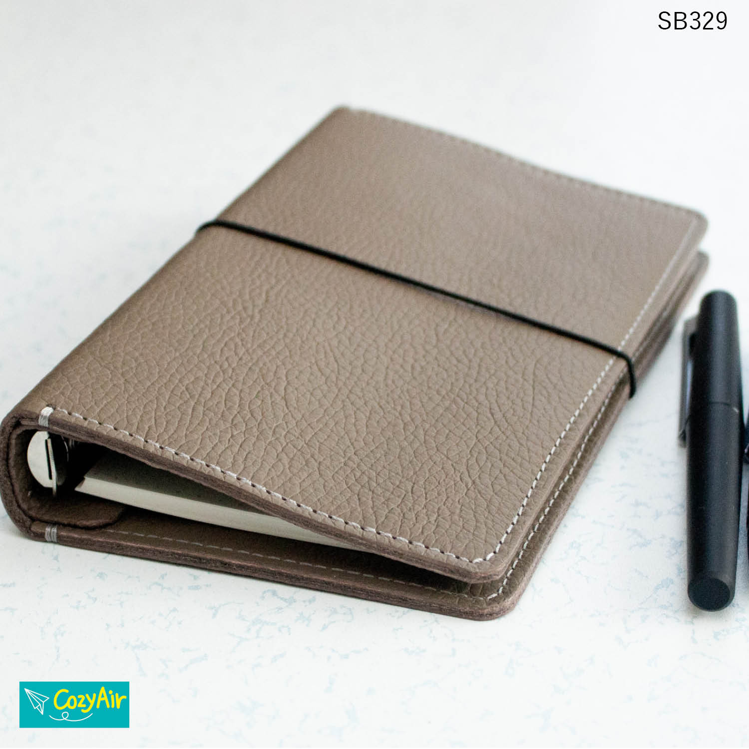 SB329 【受注制作】定番サイズの超シンプルなシステム手帳 バイブルサイズ リング径15mm 本革エトープ