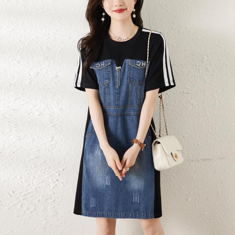 大きいサイズ デニム　ワンピース　ハート　 レディース 春夏　 新品 半袖