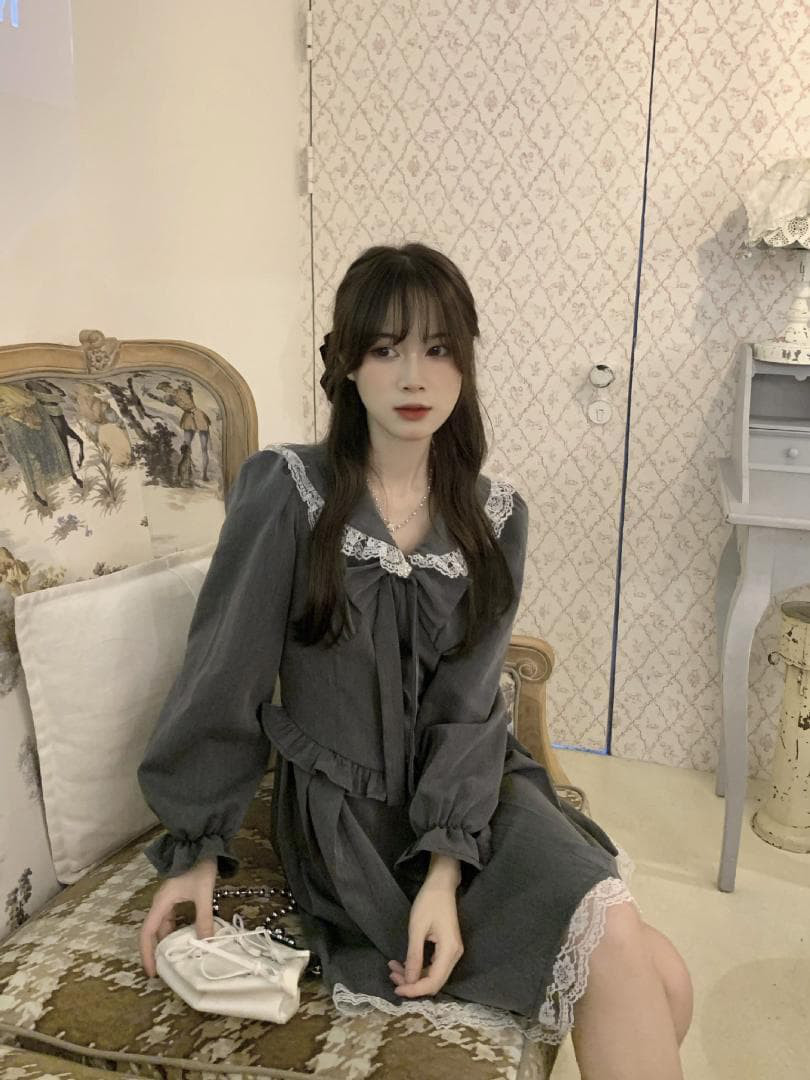 大きいサイズ レディース ワンピース　レトロ　重ね着風　春 秋冬 新品 長袖