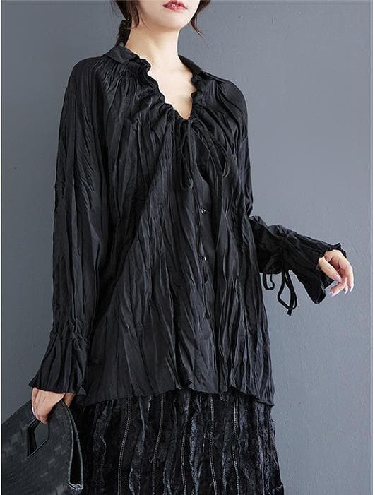 大きいサイズ トップス　くしゅくしゅ　レディース 秋冬　春 新品 長袖　ブラック