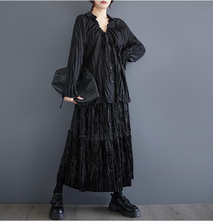 大きいサイズ トップス　くしゅくしゅ　レディース 秋冬　春 新品 長袖　ブラック