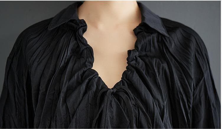 大きいサイズ トップス　くしゅくしゅ　レディース 秋冬　春 新品 長袖　ブラック