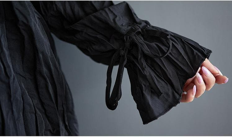 大きいサイズ トップス　くしゅくしゅ　レディース 秋冬　春 新品 長袖　ブラック