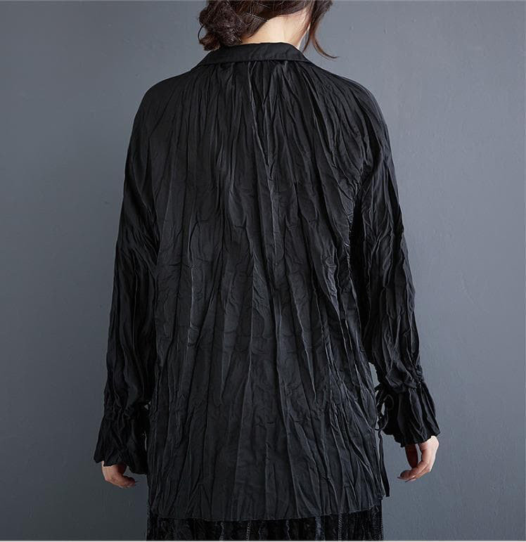 大きいサイズ トップス　くしゅくしゅ　レディース 秋冬　春 新品 長袖　ブラック