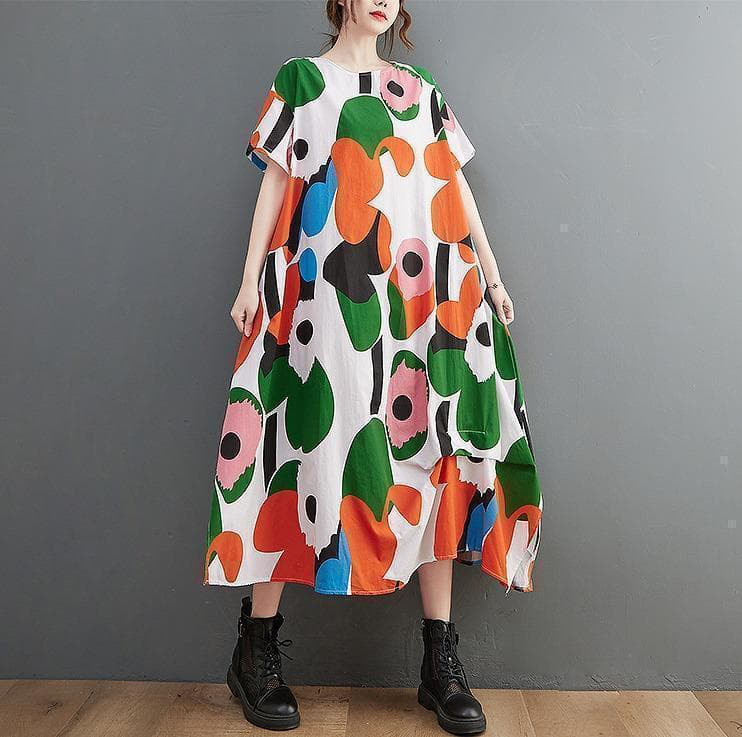 大きいサイズ レディース ワンピース　ロング　花柄　春夏 秋 新品 半袖 4,784円