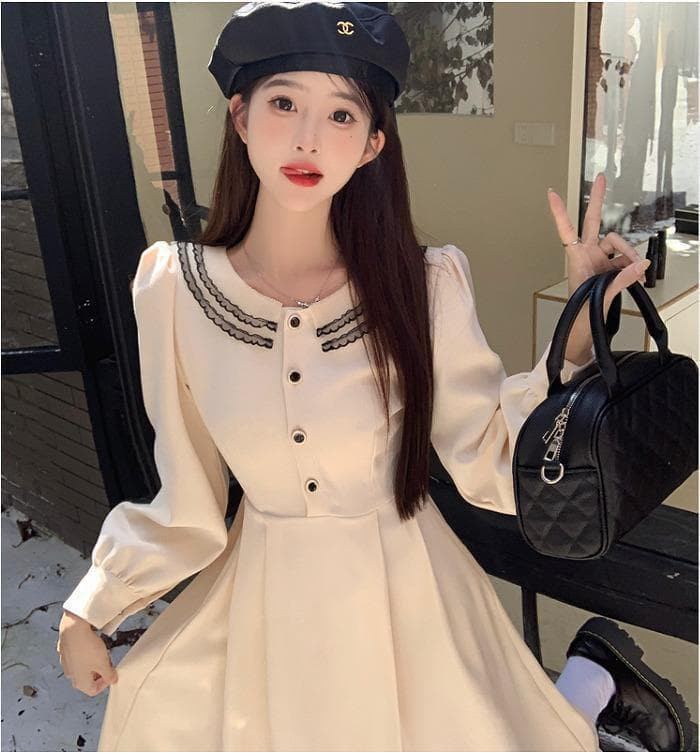 新品 大きいサイズ 白4Lロングワンピース 秋冬 Aライン パフスリーブ赤