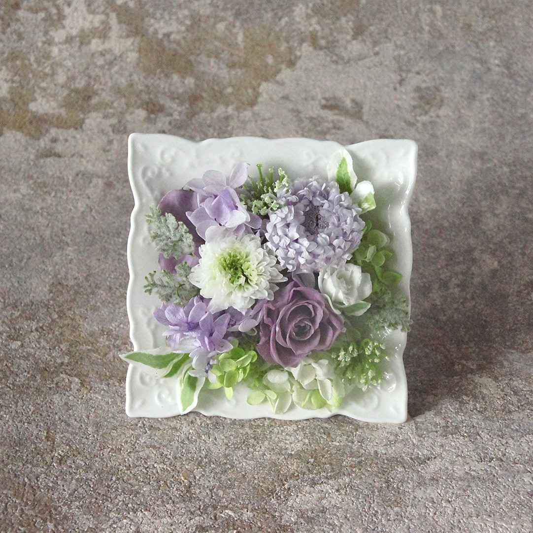 2Way花器で置いても立てても「白磁/M」　プリザーブドフラワー　仏花にも　受注制作