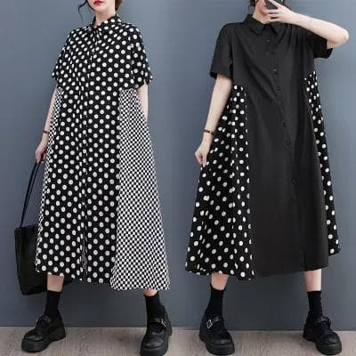 大きいサイズ ドット　ワンピース　レディース 春夏　 新品 半袖　可愛い　シャツ