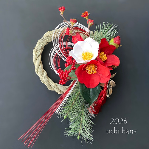 お正月2026☆ 和モダン・紅白椿と紅梅のお正月飾り☆ お正月しめ縄飾り