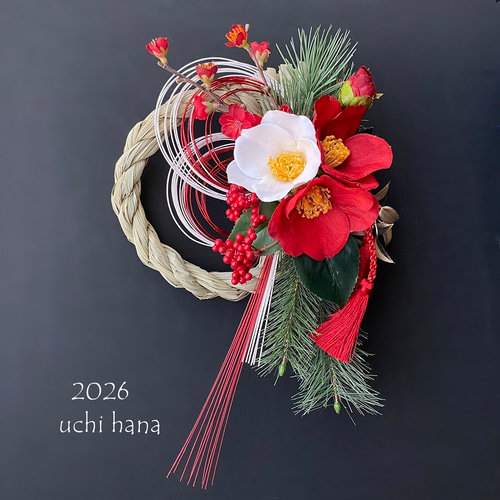 お正月2026☆ 和モダン・紅白椿と紅梅のお正月飾り☆ お正月しめ縄飾り