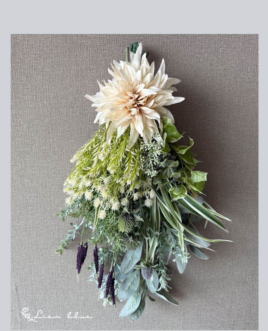 スワッグ ユーカリ ラベンダー 花 オフホワイト グリーン 造花 アーティフィシャル 誕生日 新築祝い 開店祝