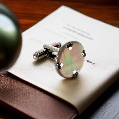 深霞（みかすみ）の黒蝶貝スタッド カフスボタン Premium 232 タイピン