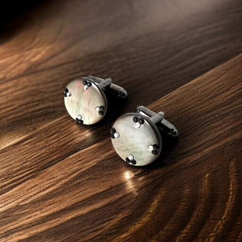 深霞（みかすみ）の黒蝶貝スタッド カフスボタン Premium 232 タイピン