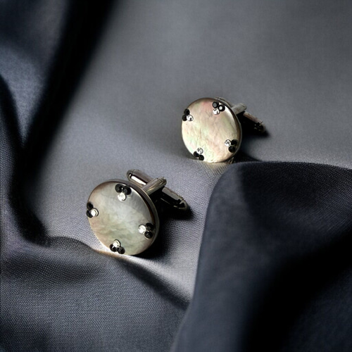 深霞（みかすみ）の黒蝶貝スタッド カフスボタン Premium 232 タイピン