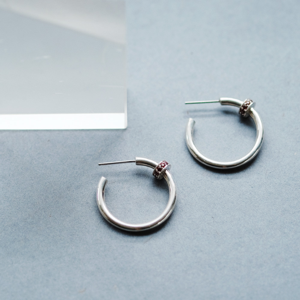 ガーネット フープ ピアス シルバー925