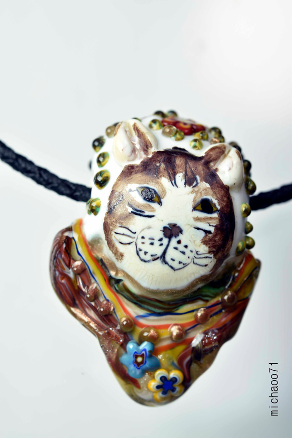 猫　とんぼ玉 トンボ玉 蜻蛉玉 ペンダントトップ   モレッティ   ハンドメイド 13175-472 ネックレス 3枚目の画像