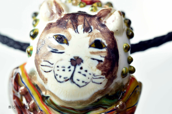 猫　とんぼ玉 トンボ玉 蜻蛉玉 ペンダントトップ   モレッティ   ハンドメイド 13175-472 ネックレス 2枚目の画像