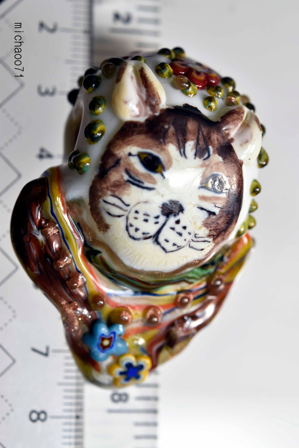 猫　とんぼ玉 トンボ玉 蜻蛉玉 ペンダントトップ   モレッティ   ハンドメイド 13175-472 ネックレス 6枚目の画像