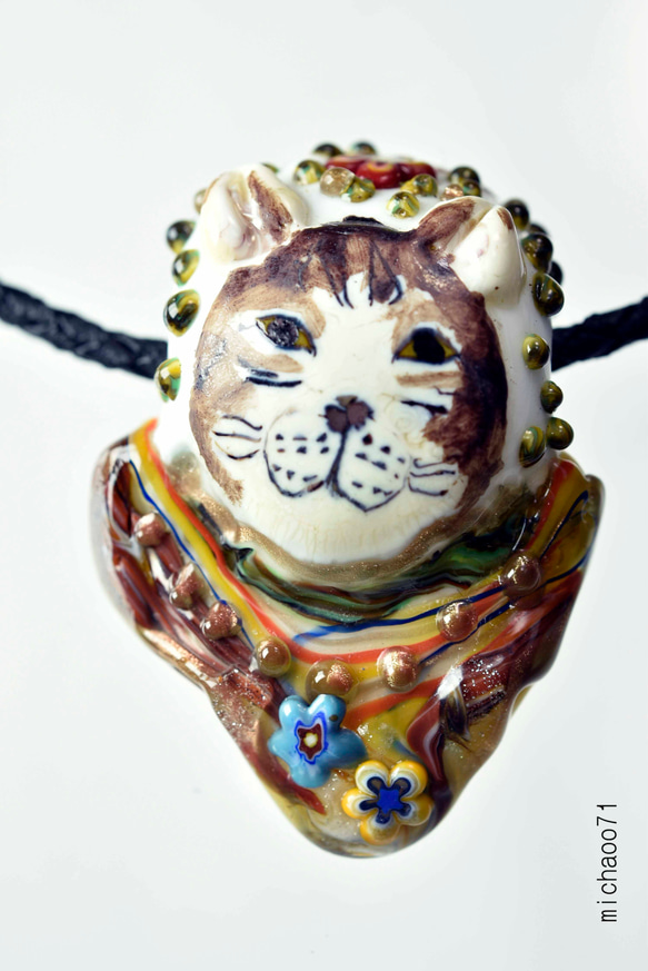 猫　とんぼ玉 トンボ玉 蜻蛉玉 ペンダントトップ   モレッティ   ハンドメイド 13175-472 ネックレス 1枚目の画像