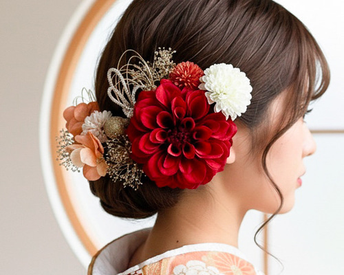 ダリアの髪飾り 赤 | 成人式 卒業式 花嫁 振袖 白無垢 色打掛 袴 着物