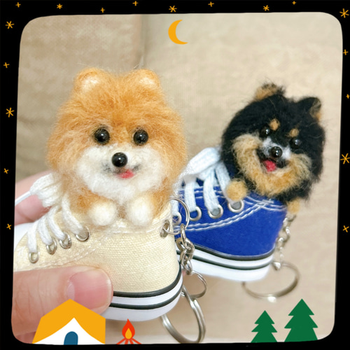 羊毛フェルト ポメラニアン キーホルダー 置き物 プレゼント