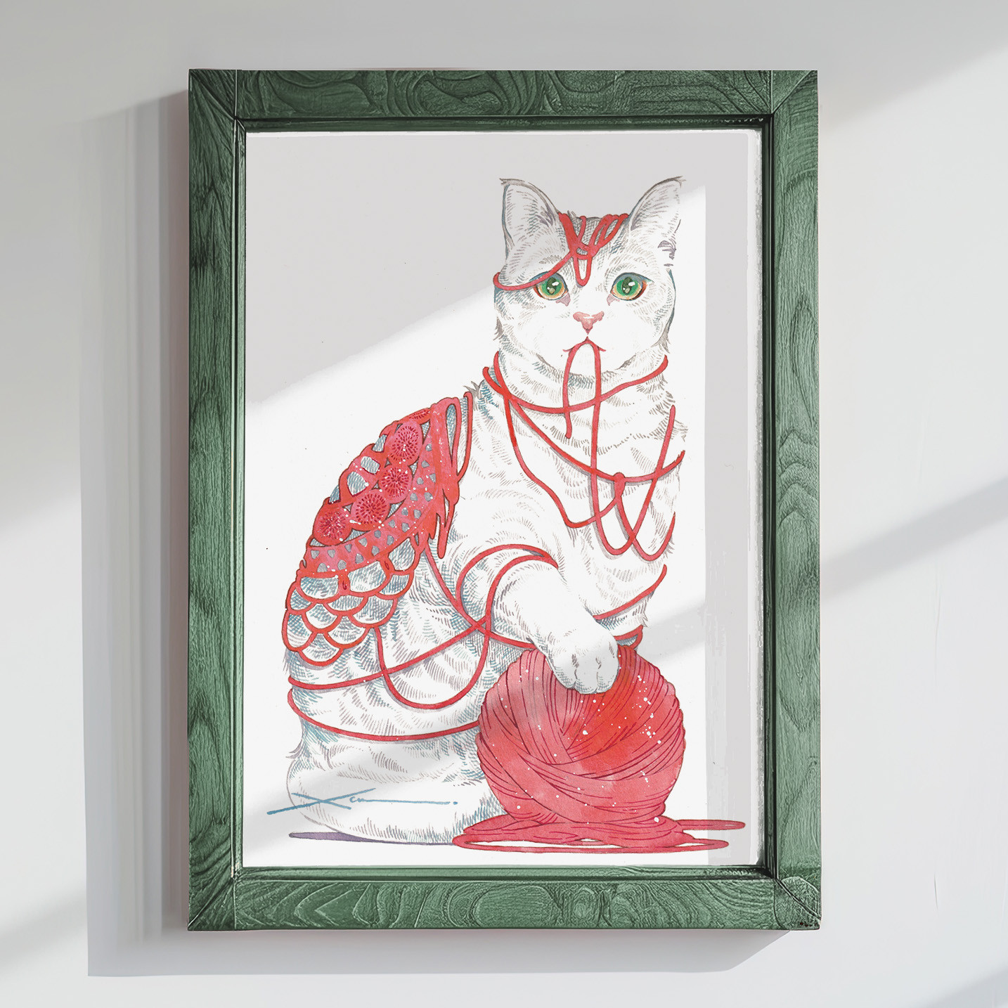 猫(毛糸)_水彩原画_イラスト｜詳細画像