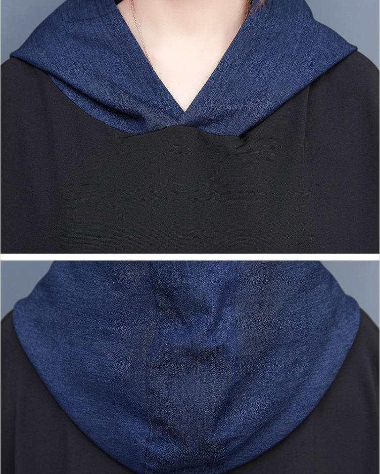 新品大きいサイズ韓国風 プルオーバー長袖パーカーフード付秋冬ロングワンピース