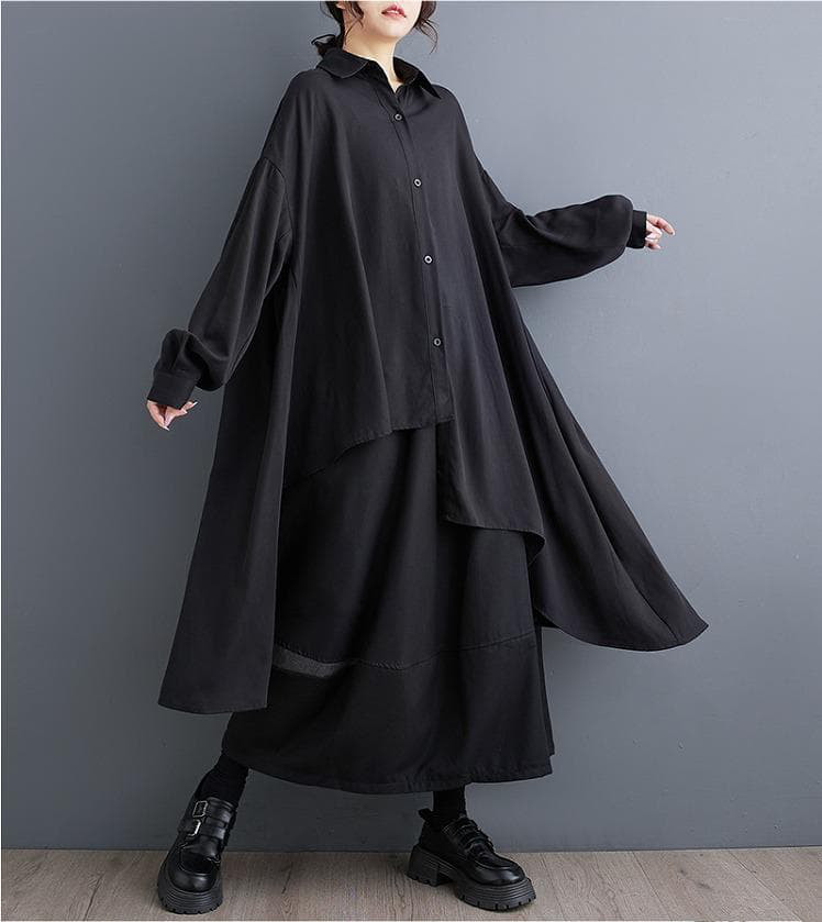 大きいサイズ 新品 秋冬 アシメ イレギュラー ロング シャツ ワンピース